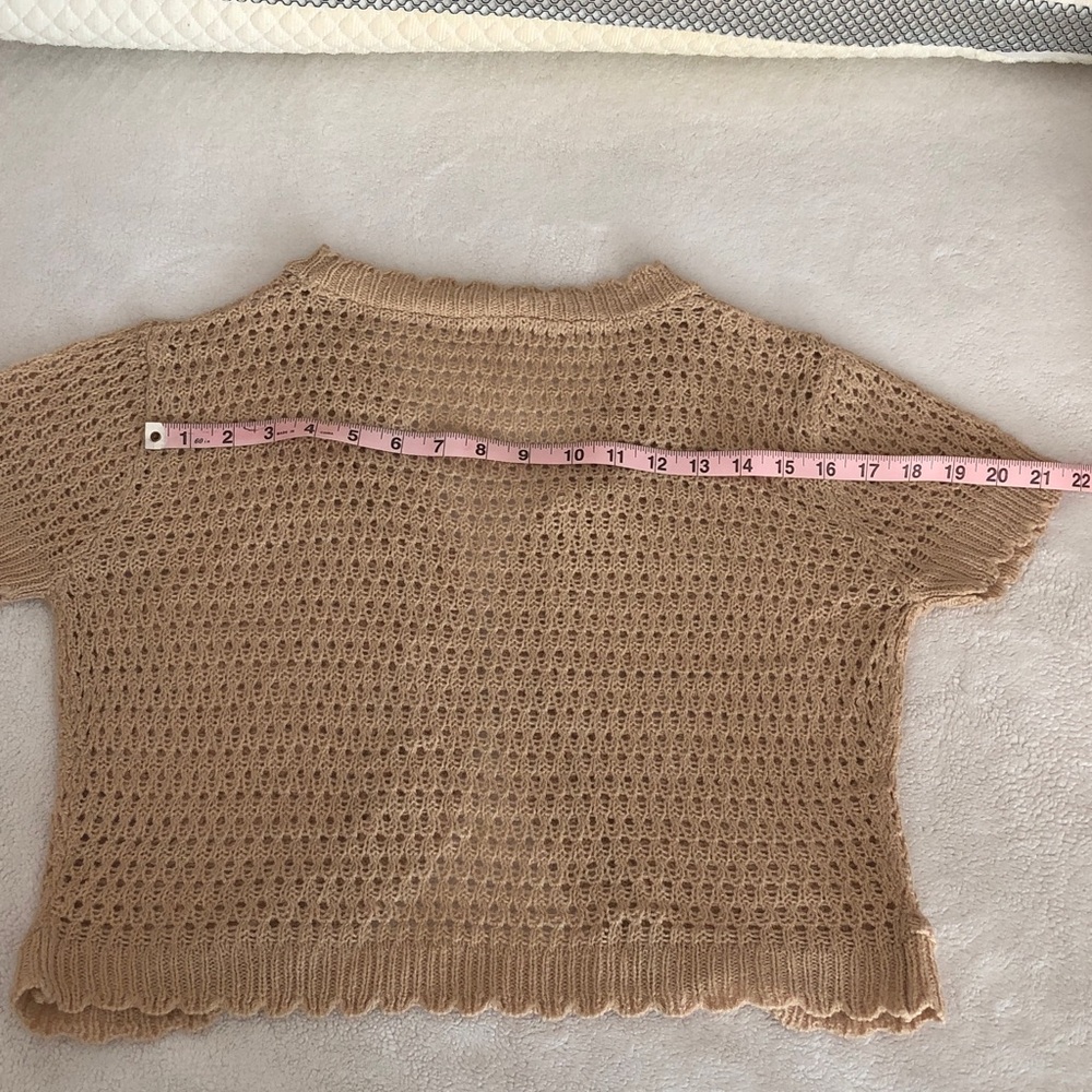 Beige Openwork Short-Sleeve Shrug - Women's Sweater - Picture 7 of 11